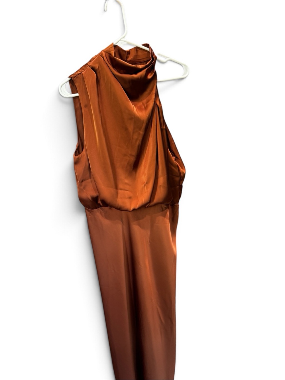Billy J Esther Maxi Dress Copper Size 16 Satin Draped Neck Formal Bridesmaid NWT